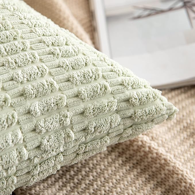 MIULEE Corduroy Decorative Throw Pillow Covers 18x18 Light Green Pack of 2 | - Image 3