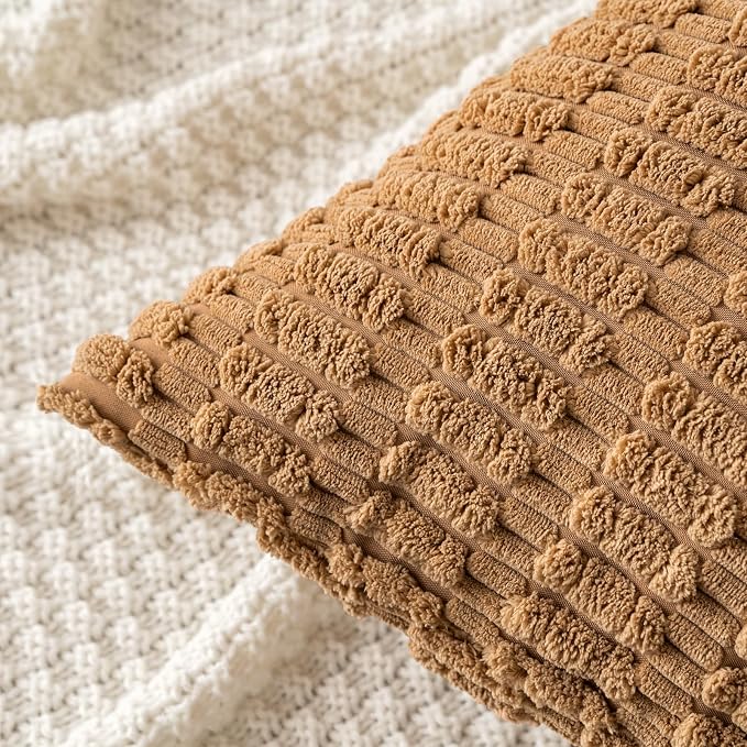 MIULEE Corduroy Decorative Throw Pillow Covers 18x18 Brown Pack of 2 | Soft - Image 5