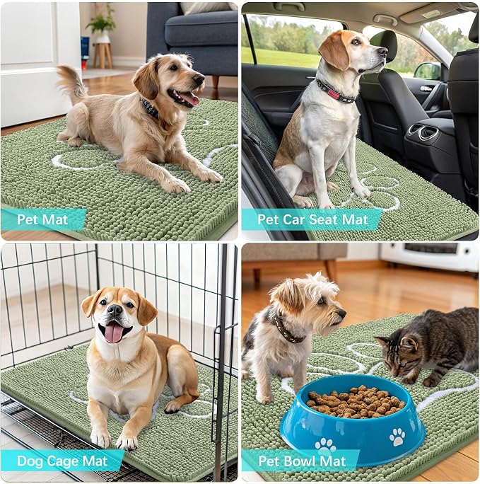 OLANLY Dog Door Mat for Muddy Paws 47x24, Paw Print Design Chenille Mud Mat | - Image 7