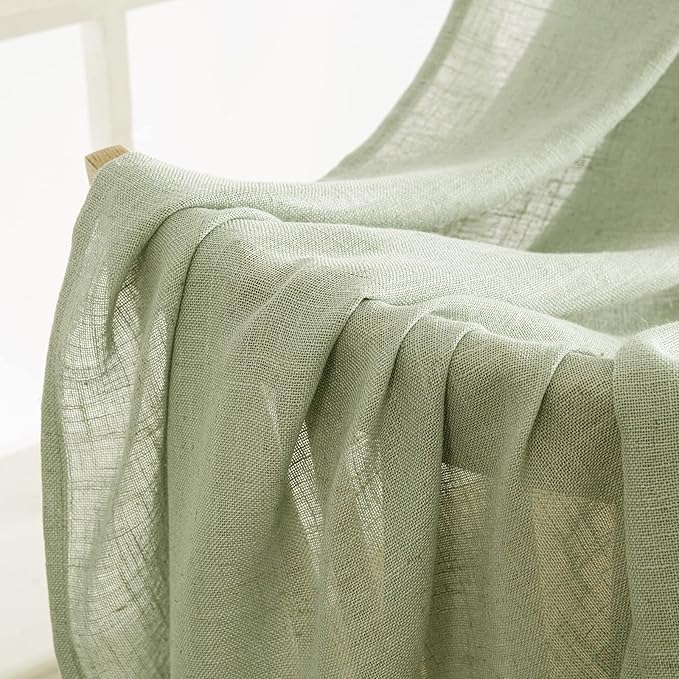 MIULEE Sage Green Linen Curtains 42x63 Inch Length 2 Panels - Image 6