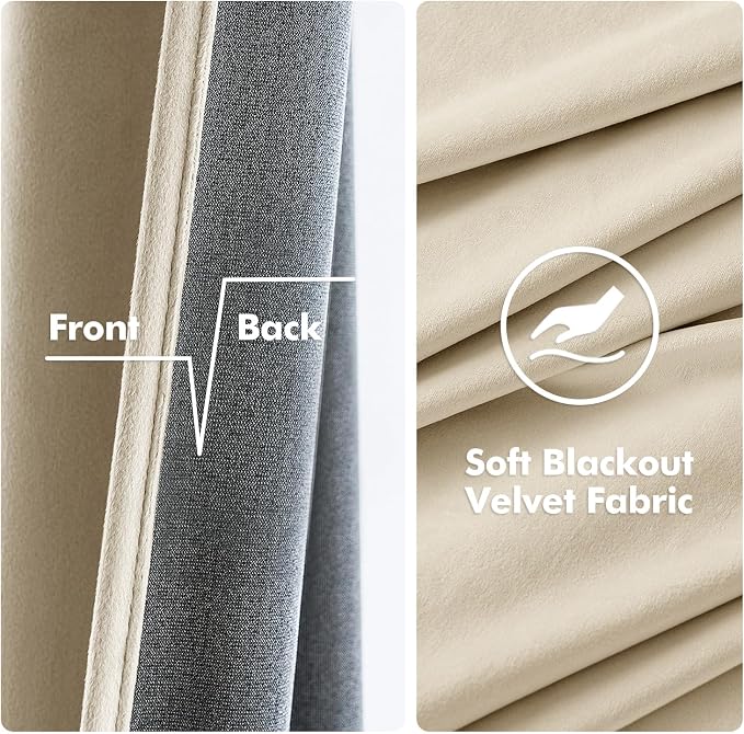 MIULEE Elegant Velvet Curtains Beige Grommet Curtains Thermal Insulated - Image 3