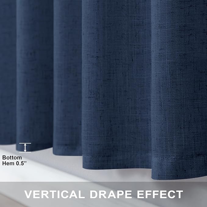 Navy Curtains 38 Inch Wide for Living Room 2 Panels Set Back Tab Rod Pocket - Image 8