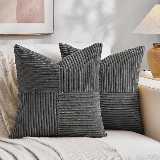 Fancy Homi 2 Packs Dark Gray Big Decorative Throw Pillow Covers 24x24 Inch by Fancy+Homi