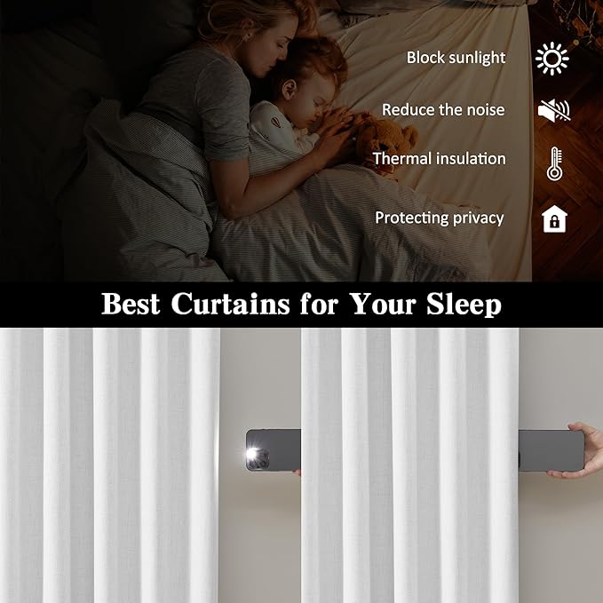 RAIN CITY Snow White Large Curtains 70 x 84 inch for Living Room Sliding Door 2 Panel Sets Back Tab Room Divider Pleated Linen Track Drapes for Bedroom Dining Room Farm House Cottage 7 Feet Long