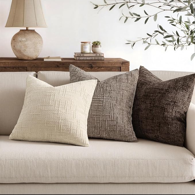 MIULEE Chenille Textured Throw Pillow Covers Taupe Grey 20x20 Set of 2 | Slubby - Image 5