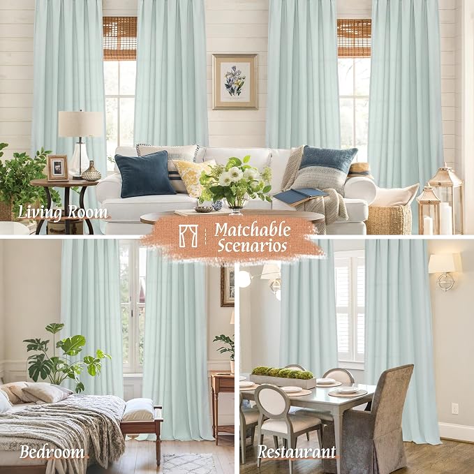 Linen Sheer Curtains 84 inch for Living Room, Light Blue, 2 Panels | Light - Image 6