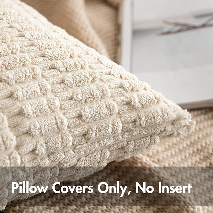 MIULEE Corduroy Decorative Throw Pillow Covers 12x12 Cream White Pack of 2 | - Image 7