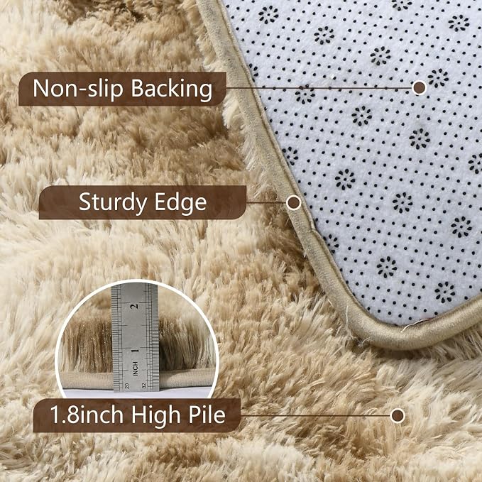 6x9 Large Tie-Dyed Beige Fluffy Area Rug Non-Slip - Image 6