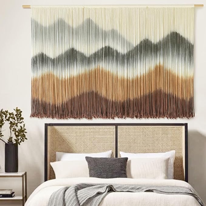 Macrame Wall Hanging Mountain Wall Art Dip-Dyed Macrame Wall Decor Modern Wall Decor Fiber Wall Art Craftsmanship 57" Wx35"L