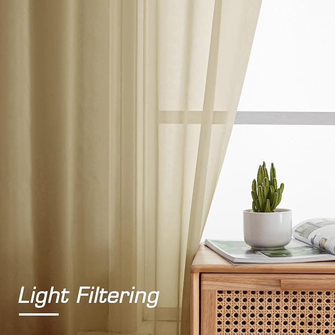 OWENIE Gold Sheer Curtains 72 Inches Long 2 Panels Set, Transparent Light - Image 2
