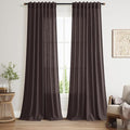 Cocoa Coffee Linen Blend Light Filtering Back Tab Curtains 96 Inches Long by Nanspring