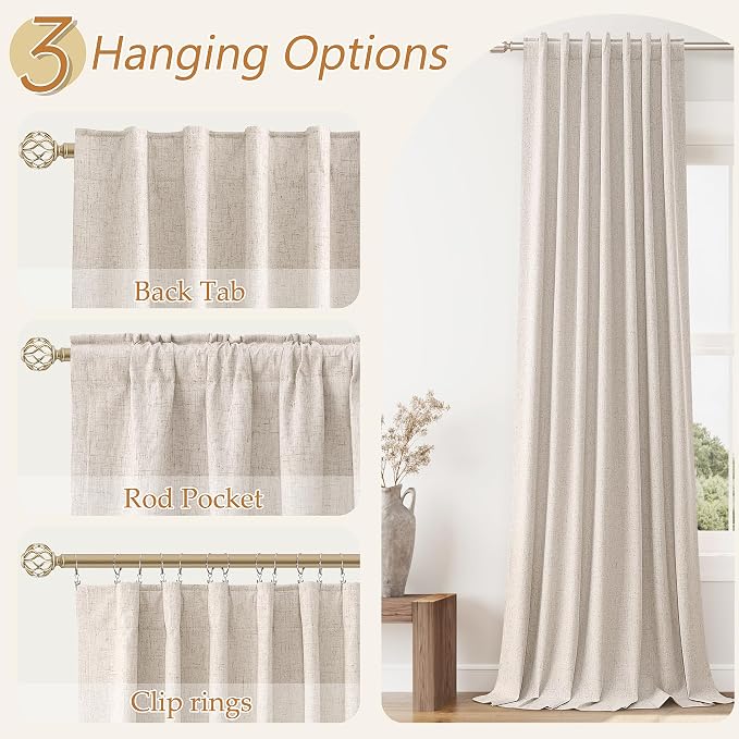 Guken Oatmeal 100% Blackout Curtains 102 Inch Length 2 Panels Set - Image 6
