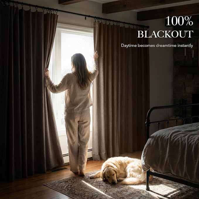 RYB HOME 100% Blackout Linen Textured Curtains 84 inches Long, Thermal - Image 3