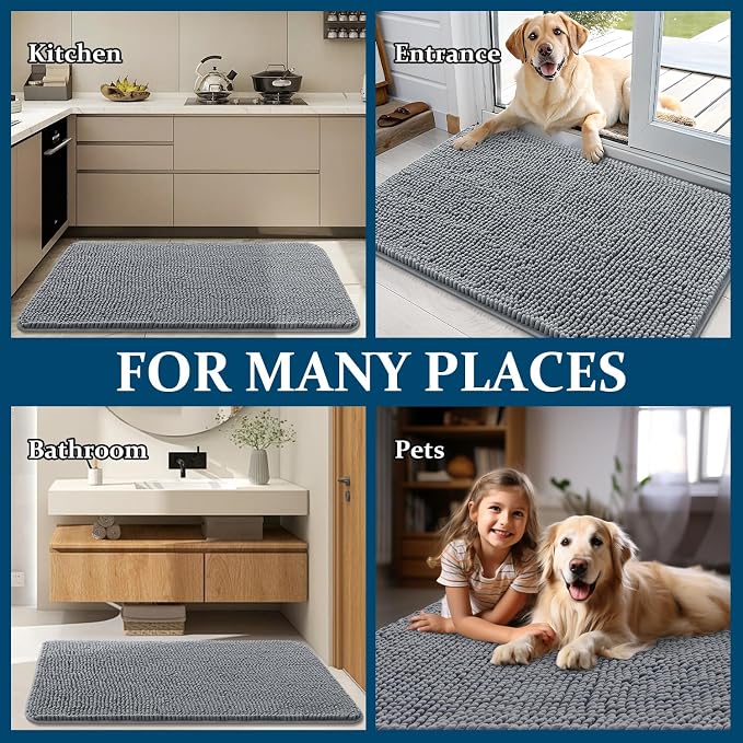 OLANLY Dog Door Mat for Muddy Paws 45x27, Super Absorbent Chenille Mud Mat | - Image 8