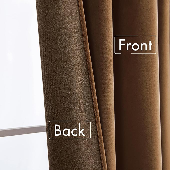 MIULEE Velvet Curtains 52x84 inches 2 Panels Brown Blackout Curtains | Luxury - Image 6