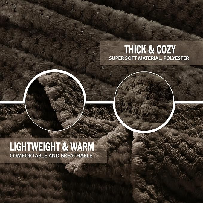 Exclusivo Mezcla Soft Waffle Fleece Bed Blanket Twin Size, Coffee | Lightweight - Image 7