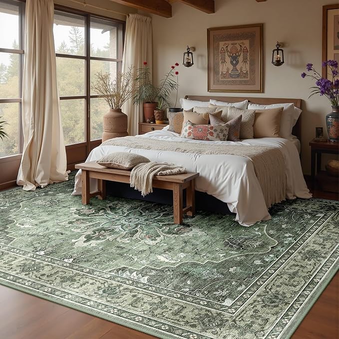 Area Rugs 5'x8' Washable Non-Slip, Floral Vintage Distress Print Pattern - Image 7