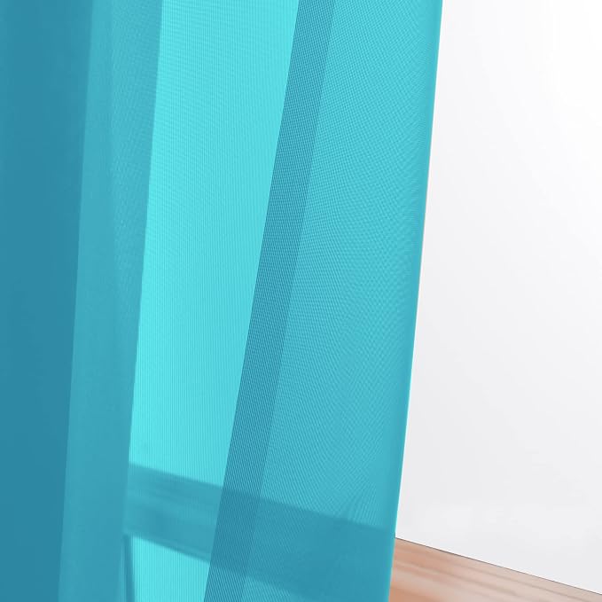 OWENIE Turquoise Blue Sheer Curtains, Sheer Curtains 84 inch Length 2 Panels Set - Image 2