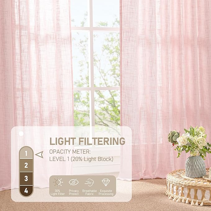 LAMIT 95 Inches Long Pink Linen Curtains - Image 4