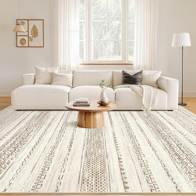 Nakagishi 9x12 Area Rug Living Room: Washable Boho Large Neutral Modern Soft - Image 4