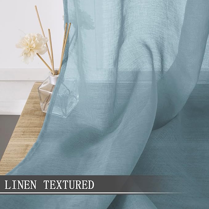Tollpiz Sheer Curtains Bedroom Linen Textured Curtain Sheers Light Filtering - Image 2