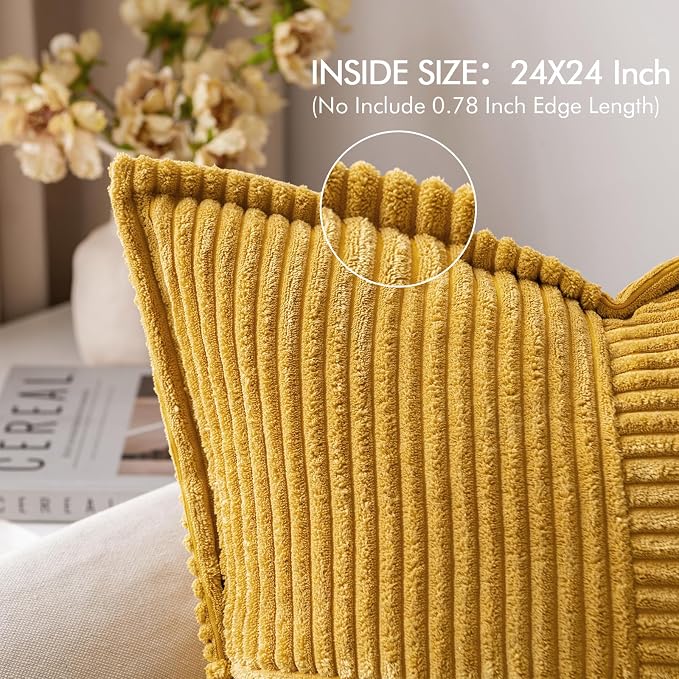 MIULEE Mustard Yellow Corduroy Decorative Euro Sham Pillow Covers 24x24 Inch - Image 2