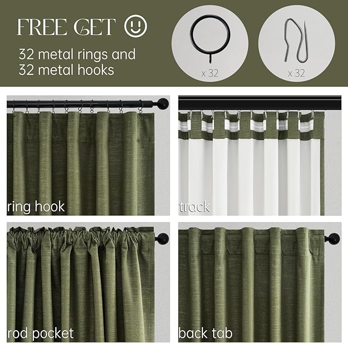 Green Blackout Curtains 95 Inches Long 2 Panels Set Room Darkening Vintage - Image 3