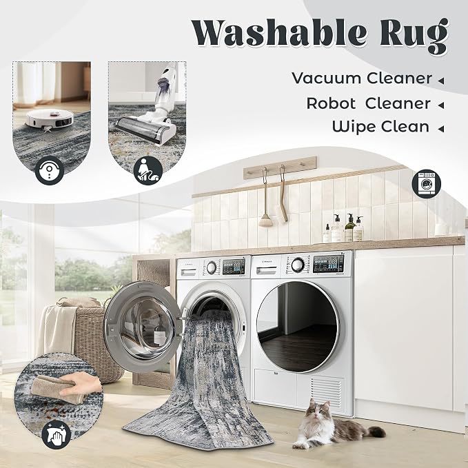 5x7 Area Rugs for Living Room, Washable Modern Abstract Large Area Rug Neutral - Image 2