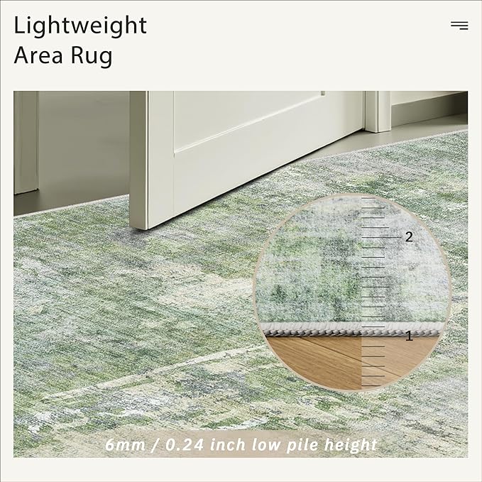 Soalmost Abstract Rug 8x10 Large Living Room Area Rugs Washable Green/Ivory | - Image 7