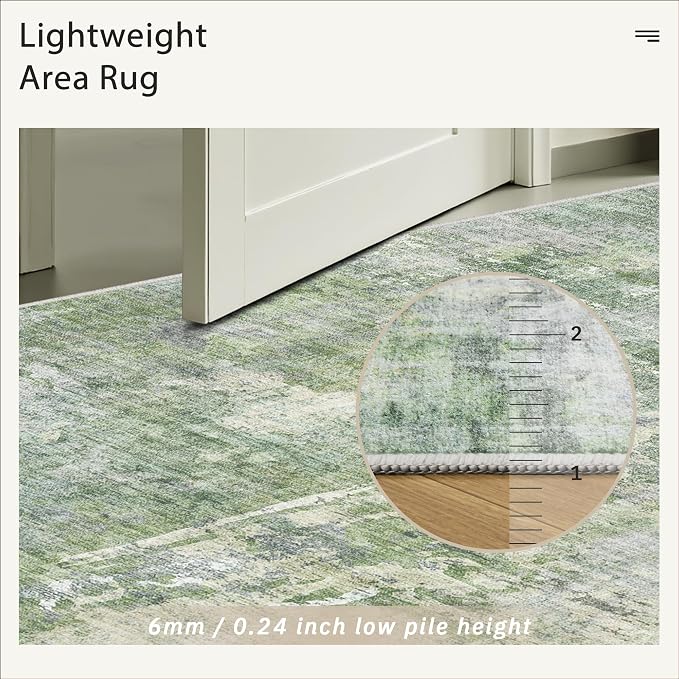 Soalmost Abstract 3x5 Rugs, Small Kitchen Entryway Area Rug Green/Ivory | - Image 7