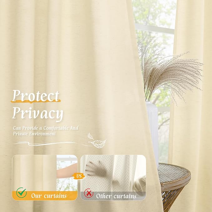 LAMIT Beige Linen Curtains 63 Inch - Image 5