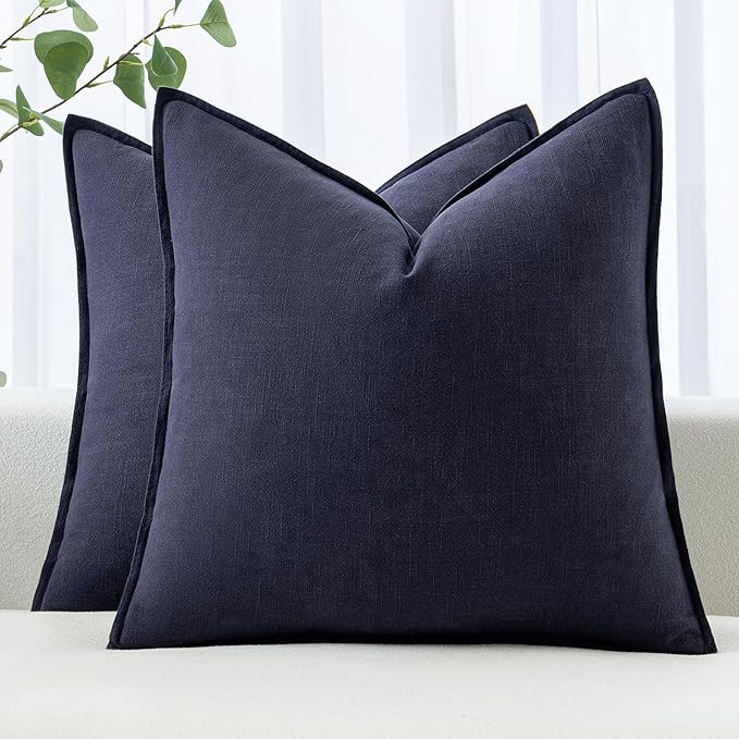 MIULEE Decorative Linen Pillow Covers 20x20 Inch Navy | Boho Farmhouse​ by MIULEE