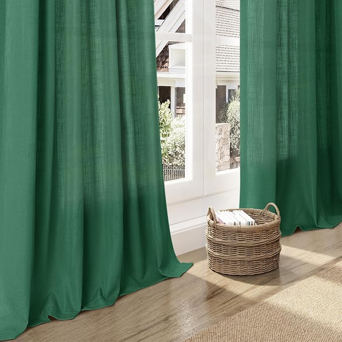 Nanspring Dark Green Linen Curtains 96 Inches Long 2 Panels Set - Image 6