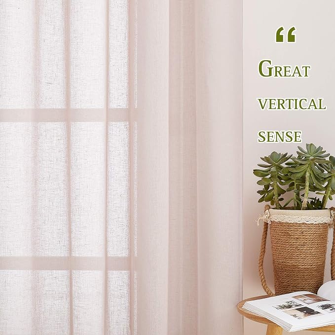 NICETOWN Linen Textured Semi Sheer Bedroom Curtains, Grommet Top Casual 84" - Image 5