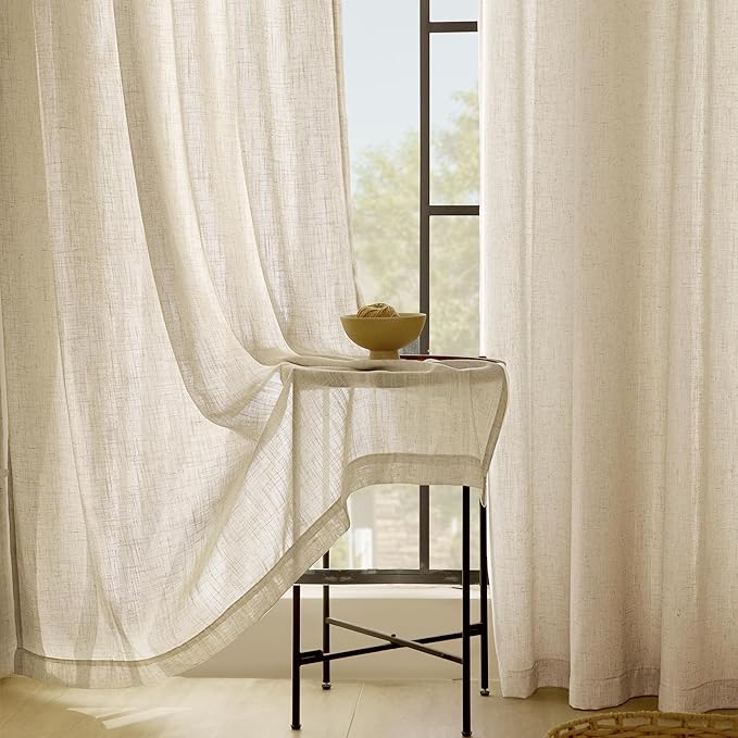 Greyish Beige Linen Curtain 120 inch Length 2 Panels Set Back Tab Light - Image 5