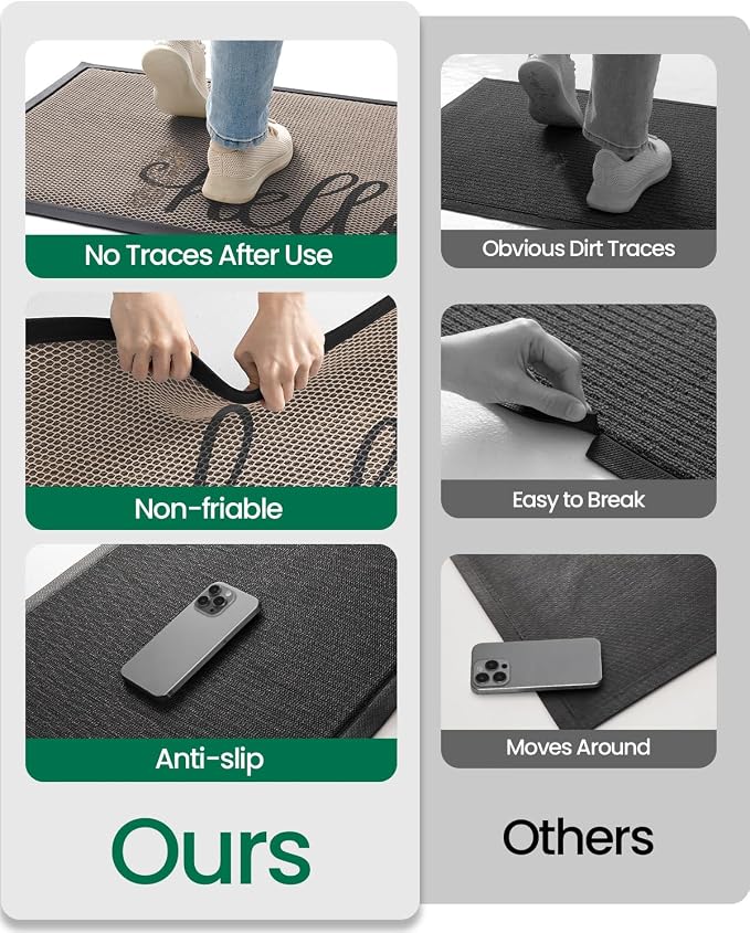 LUMI Outside Welcome Door Mat 36x59, Non-Slip Durable Rubber Easy Clean | Hello - Image 7