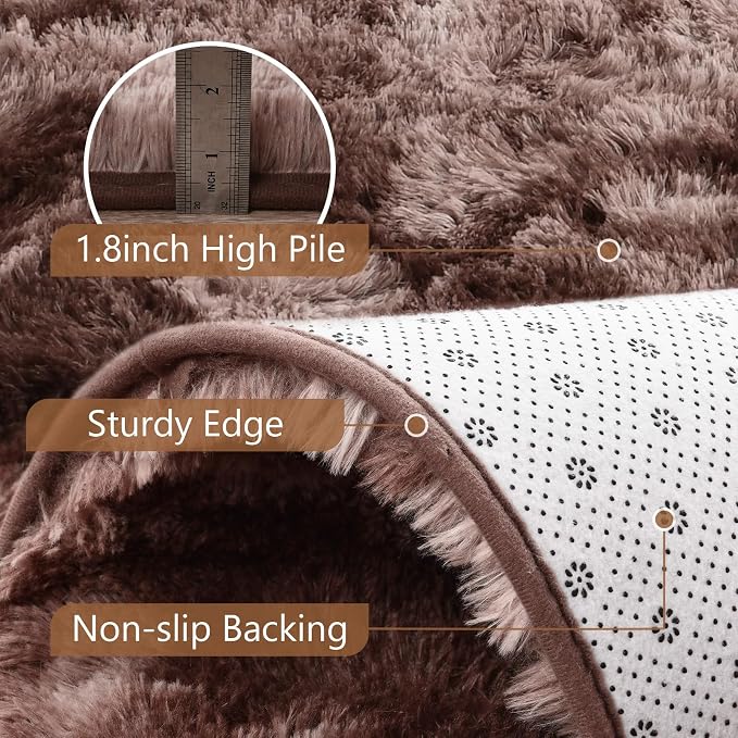 6x9 Large Tie-Dyed Brown Fluffy Area Rug Non-Slip - Image 6