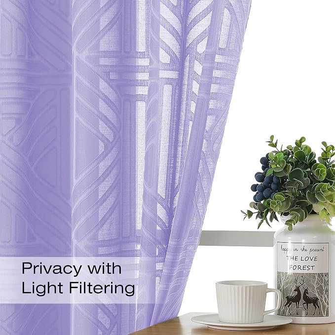 Simplebrand Lavender Semi Sheer Curtains 84 Inches Long 2 Panels, Light - Image 2