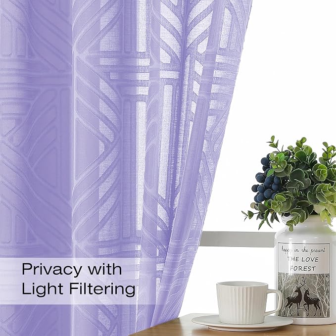 Simplebrand Lavender Sheer Kitchen Curtains 36 Inch Length Tier Curtains 2 - Image 2