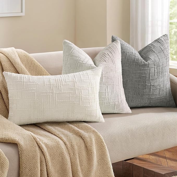 decorUhome Light Grey Chenille Throw Pillow Covers 20x20 Set of 2 Textured Soft - Image 4