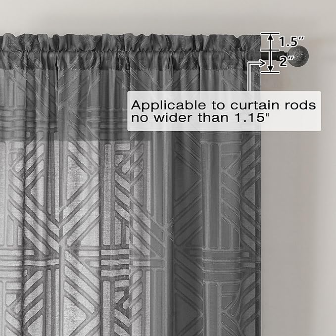 Simplebrand Grey Semi Sheer Curtains 96 Inches Long 2 Panels, Light Filtering - Image 4