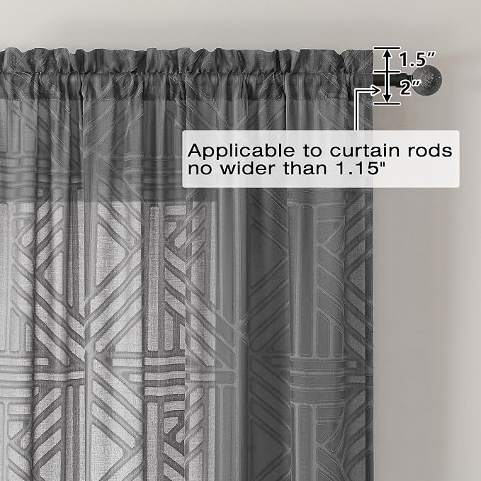 Simplebrand Sheer Charcoal Grey Kitchen Curtains 24 Inch Length Tier Curtains 2 - Image 5