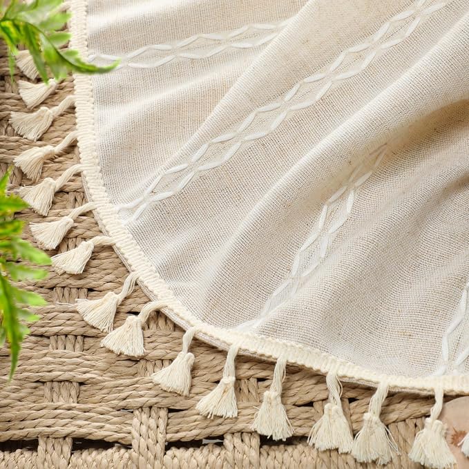 Boho Blackout Curtains 96 Inches Long Beige Linen Blend 2 Panels - Image 6