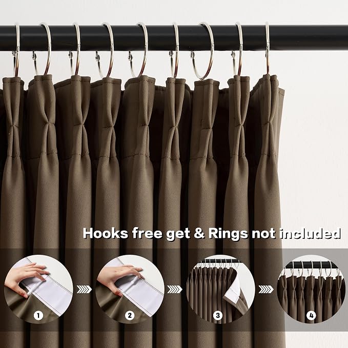 Brown Blackout Pinch Pleated 60 Inch Wide Curtains 60 x 95, Noise Cancelling - Image 2