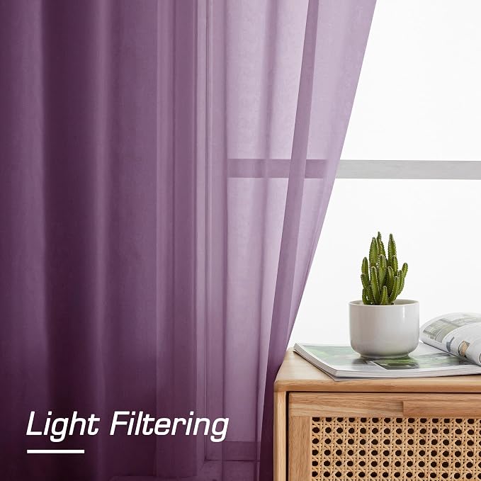 OWENIE Sheer Curtains 96 Inches Long 2 Panels Set, Transparent Light Filtering - Image 2