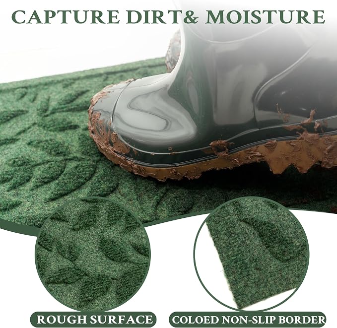 Green Leaves Outdoor Indoor Entrance Doormats, Absorbent Durable Heavy Duty - Image 7