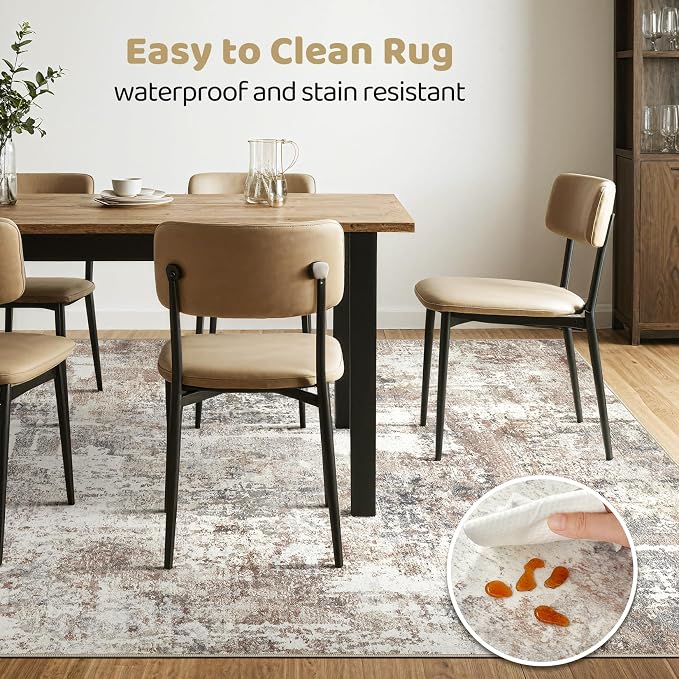 LOONGRUG 4x6 Area Rug Machine Washable Neutral Modern Abstract Rugs Brown | - Image 6