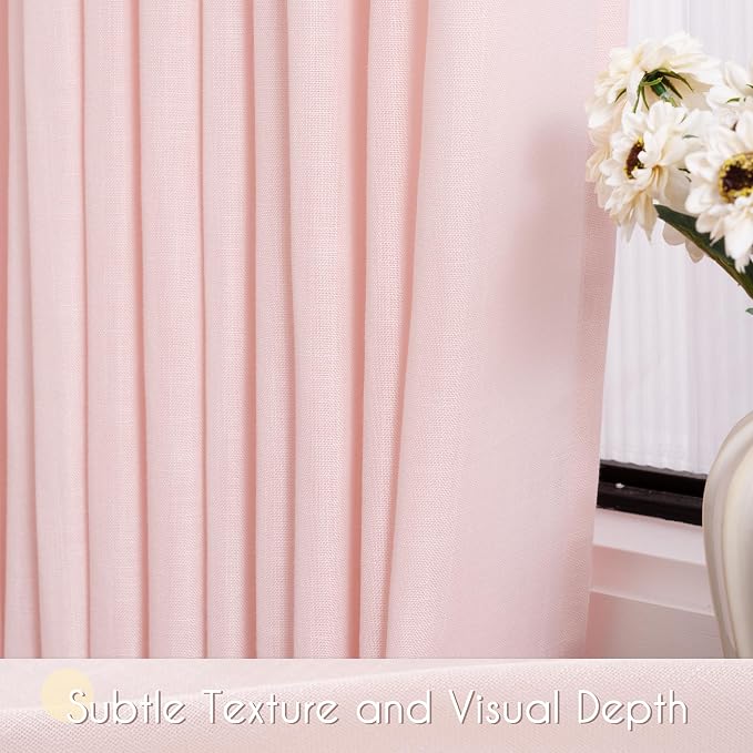 Pink Linen Curtains 90 Inch Long Back Tab Rod Pocket Window Treatment Curtain - Image 3