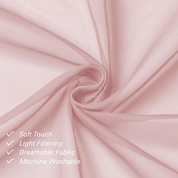 Lecloud Blush Pink Sheer Curtains 96 Inches Long 2 Panels, Modern Airy Voile - Image 2