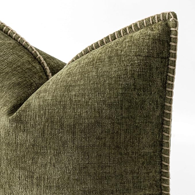 MIULEE Decorative Couch Throw Pillow Covers 20x20 Inch Olive Green 2 Pack | - Image 2